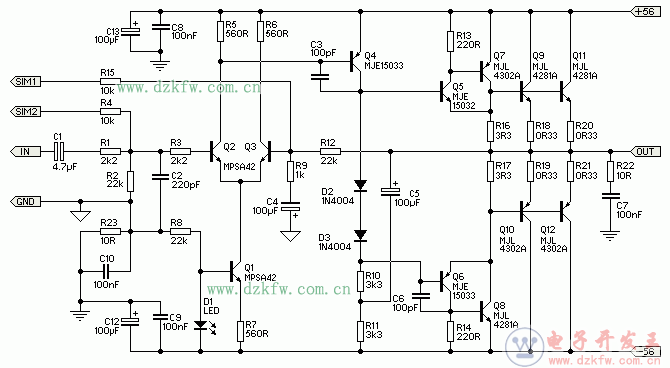簡單音頻功放電路原理圖大全(六款簡單音頻功放電路設計原理圖詳解)